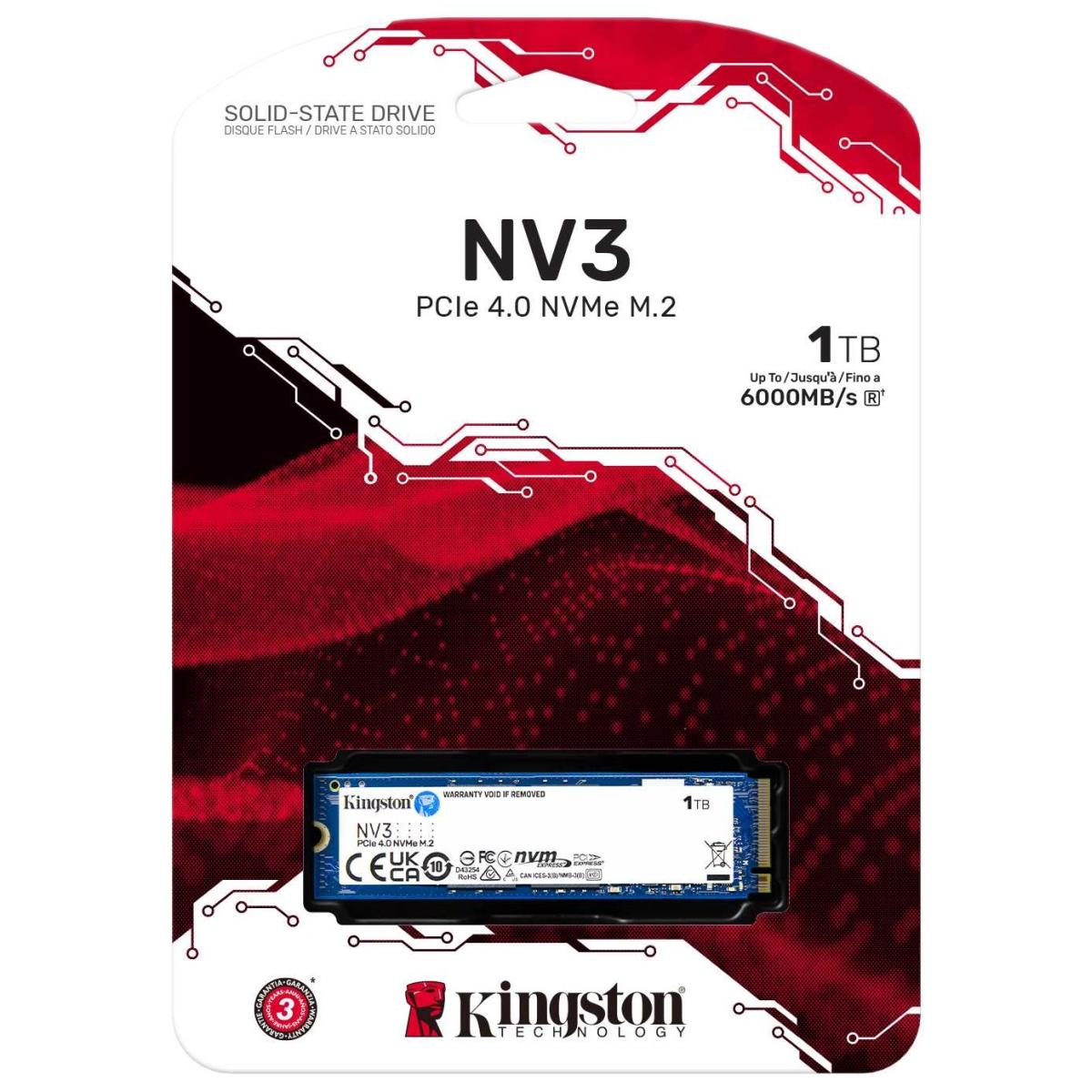 Kingston NV3 1TB PCIe 4.0 NVMe SSD M.2 Up To 6000/4000 MB/s Read/Write Kingston NV3 1TB PCIe 4.0 NVMe SSD M.2 Up To 6000/4000 MB/s Read/Write